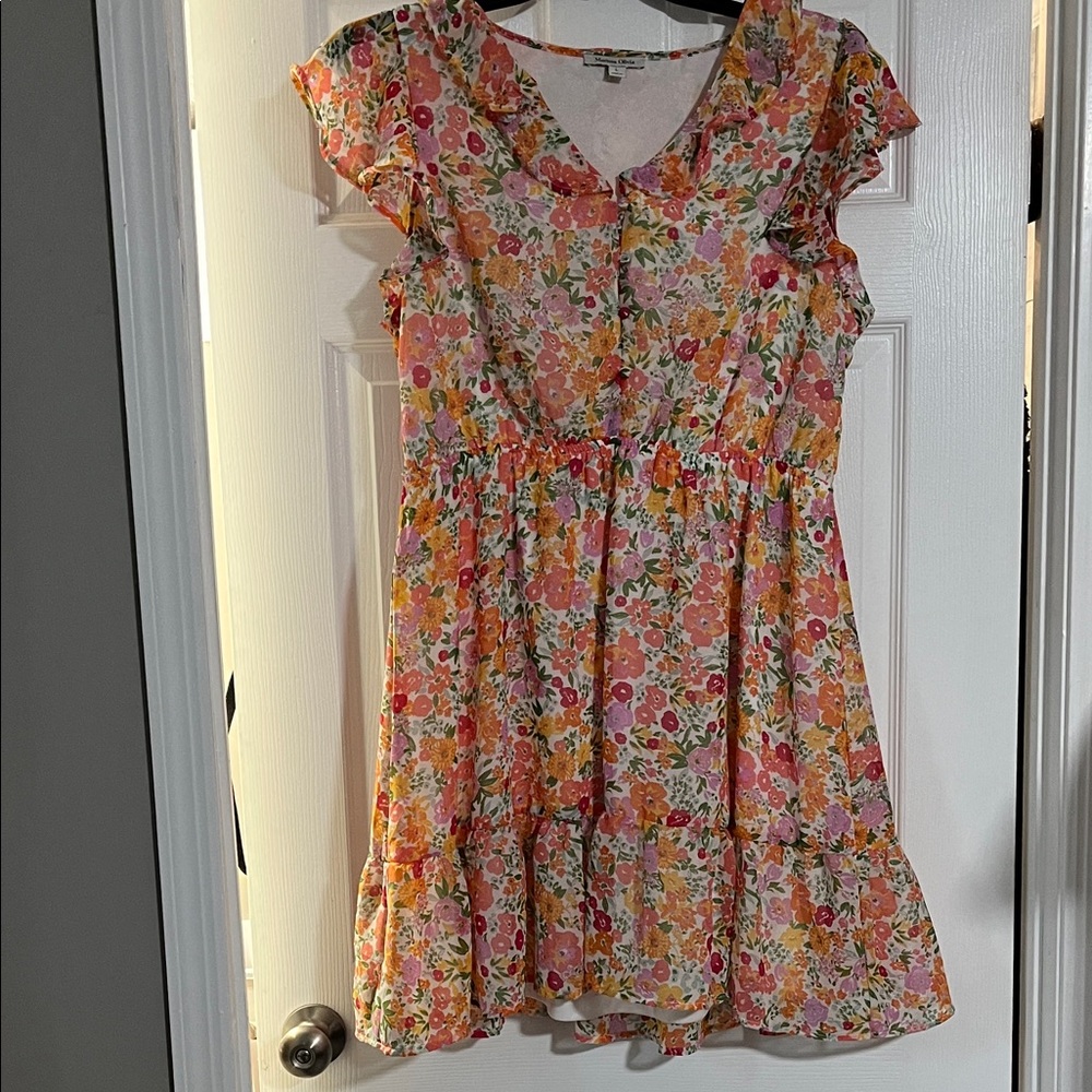 Marissa Olivia Large Floral Pink & Yellow Ruffle Dress